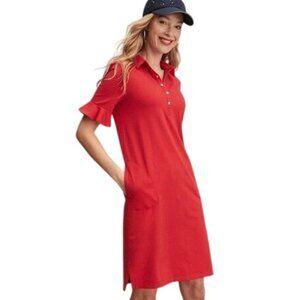 Chicos Zenergy UPF Ruffle Sleeve Polo Dress Size 4/6 Henley Snap Front Red NEW